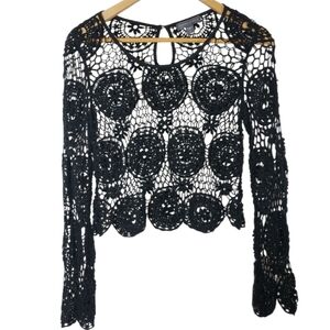 Kendall & Kylie Festival Boho Top Crochet Lace Long Bell Sleeve Cotton Blouse